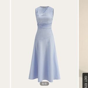 Commense Light Blue Gingham Midi Dress